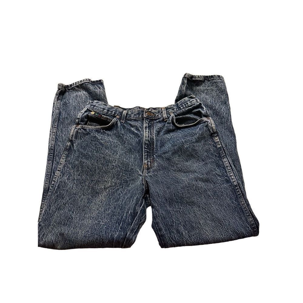 VINTAGE HIS Jeans Men 32x31 Blue Acid Wash Regular Straight Denim Pants Logo 90s